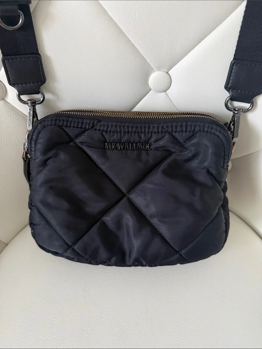 MZ WALLACE Black Madison Quilted Black Crossbody Bag Italian Leather Accents